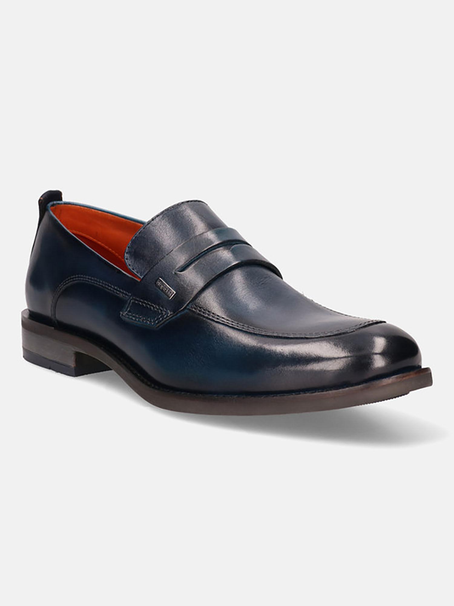 sula revo navy blue leather mens penny loafers