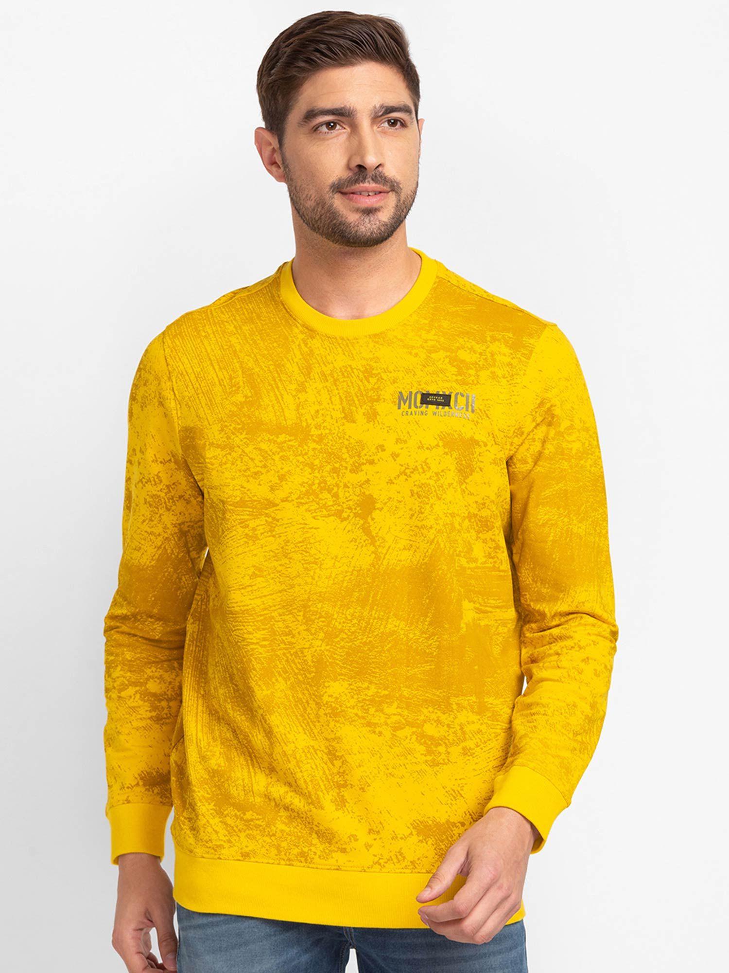 sulphur yellow cotton full sleeve round neck sweatshirt for men
