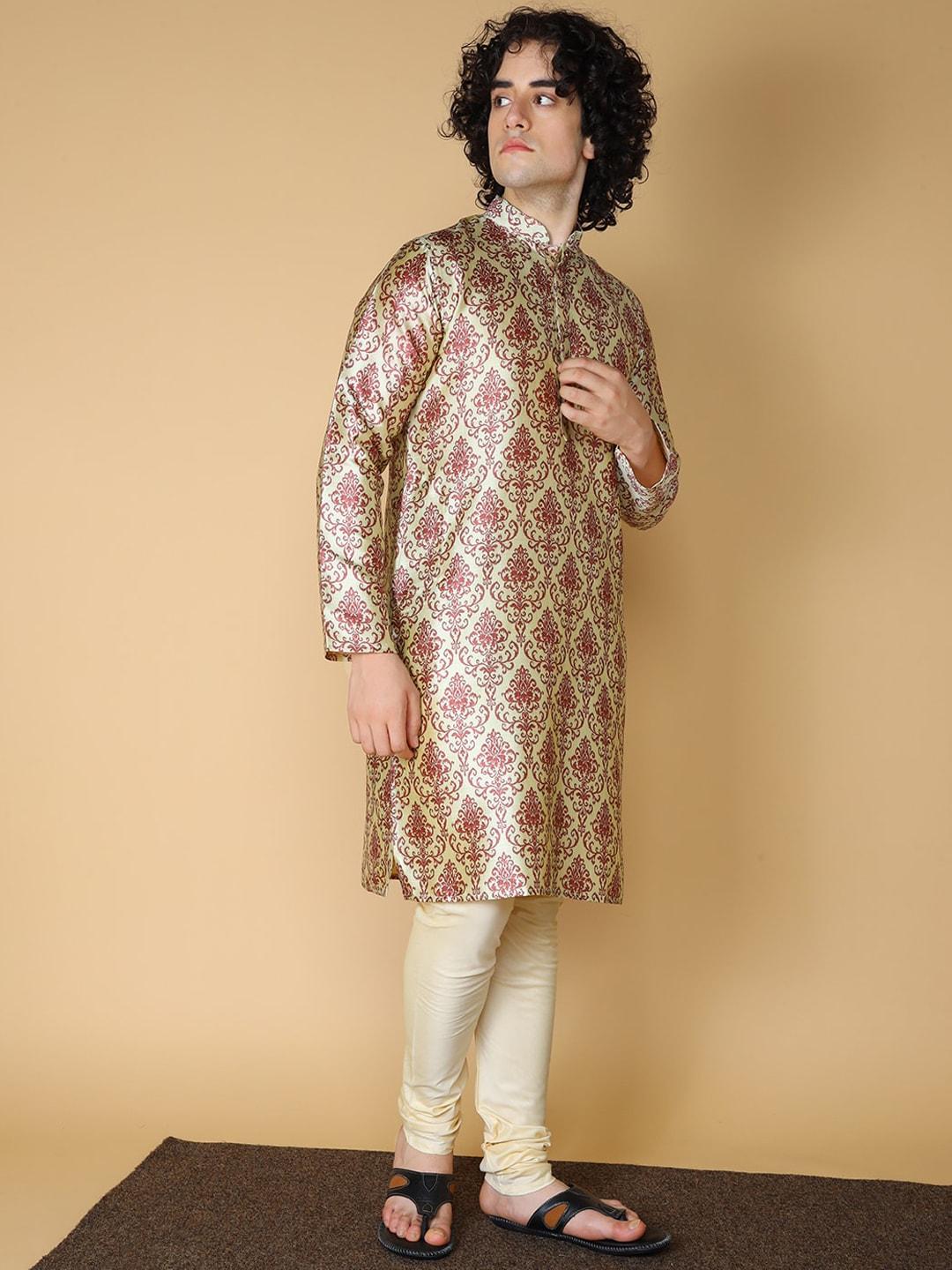sultan the king of kurta ethnic motifs printed mandarin collar straight kurta & churidar