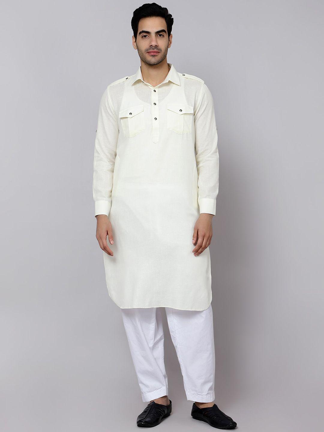 sultan the king of kurta men cream-coloured regular kurta with pyjamas