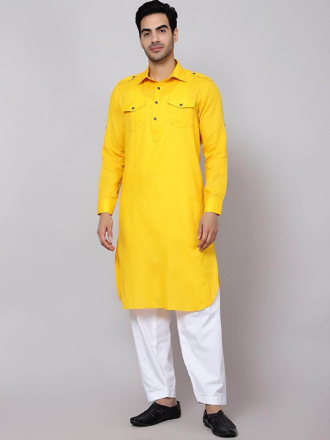 sultan the king of kurta men mustard yellow regular kurta with pyjamas