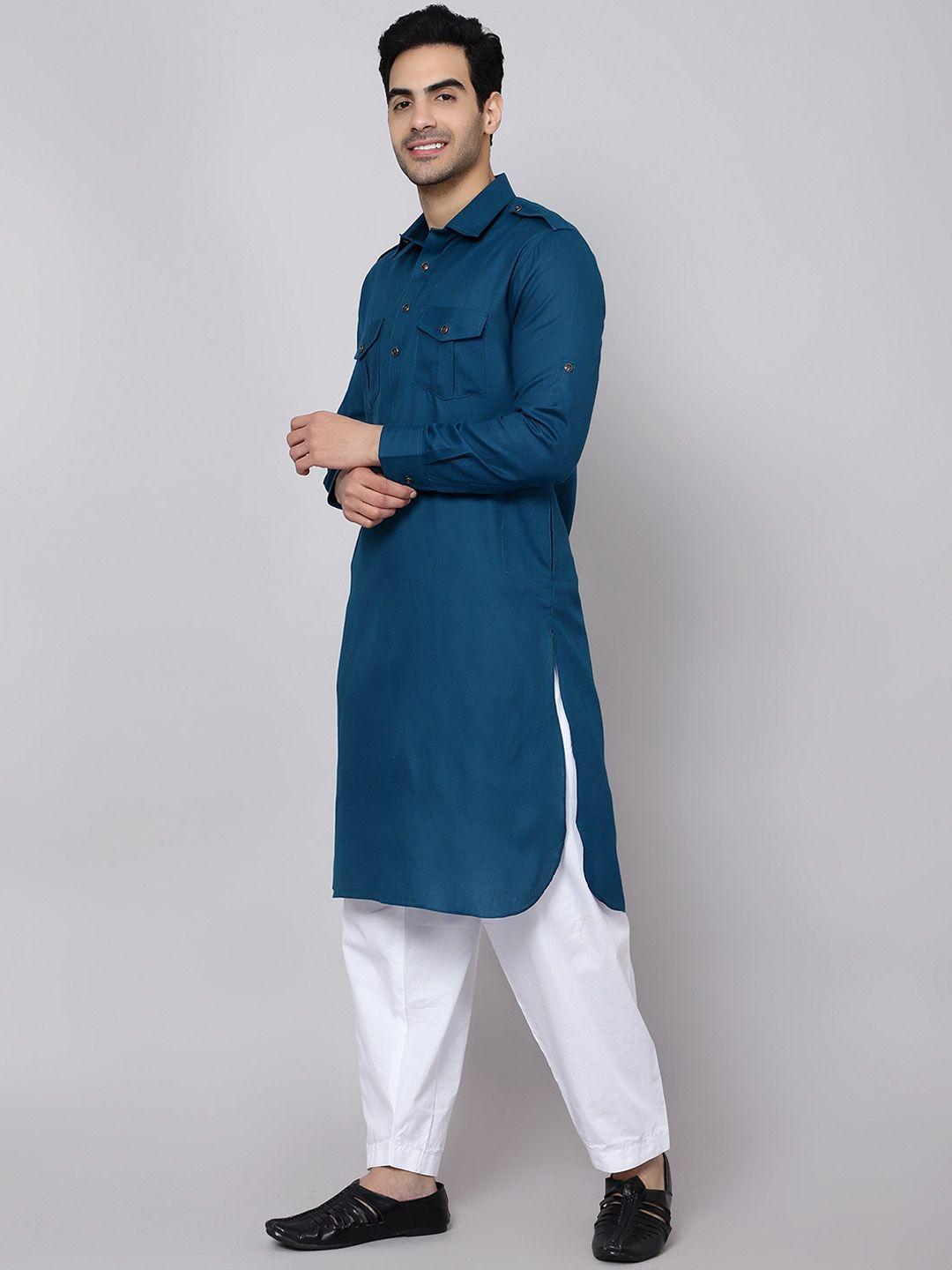 sultan the king of kurta men navy blue regular kurta with pyjamas