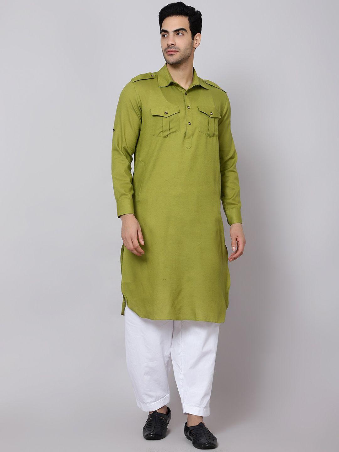 sultan the king of kurta men olive green regular kurta with pyjamas