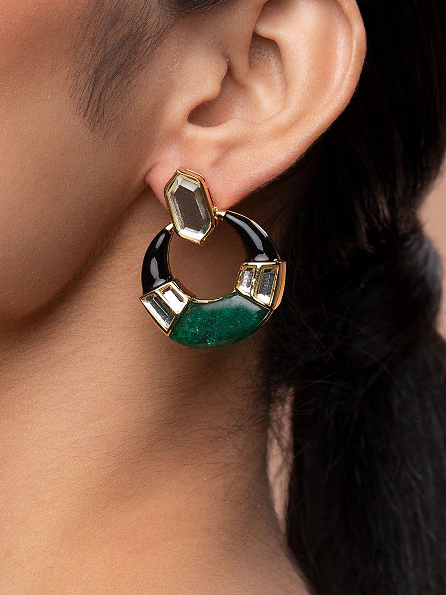 sultana green quartz mirror hoop earrings