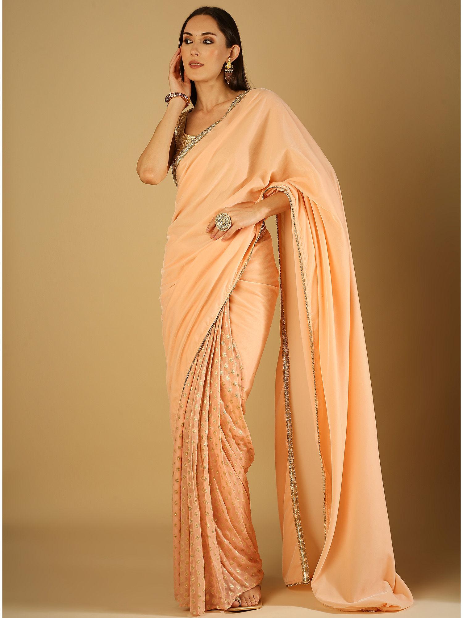 sultana-saree with stitched blouse-peach pink