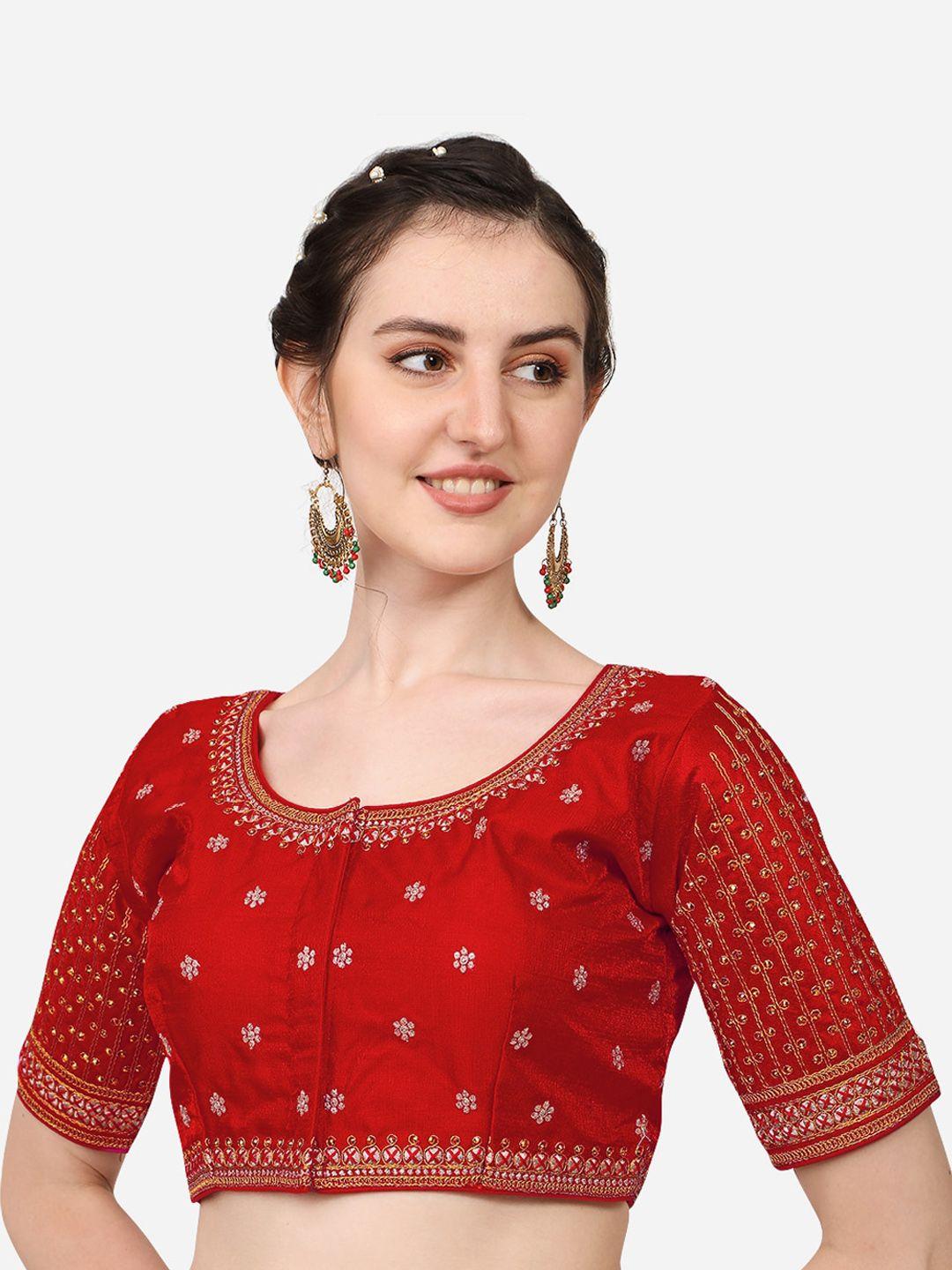 sumaira tex  red embroidered readymade saree blouse