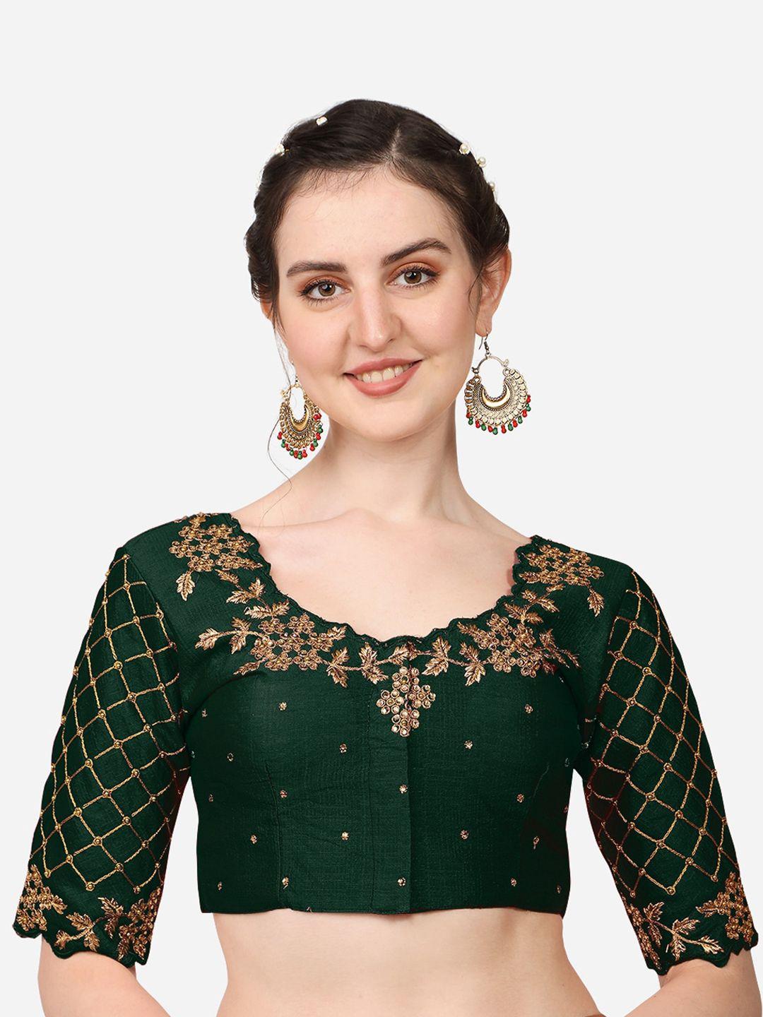sumaira tex green embroidered silk saree blouse