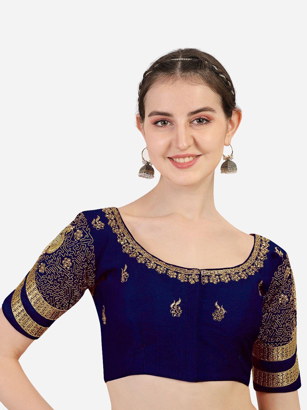 sumaira tex navy blue embroidered silk saree blouse