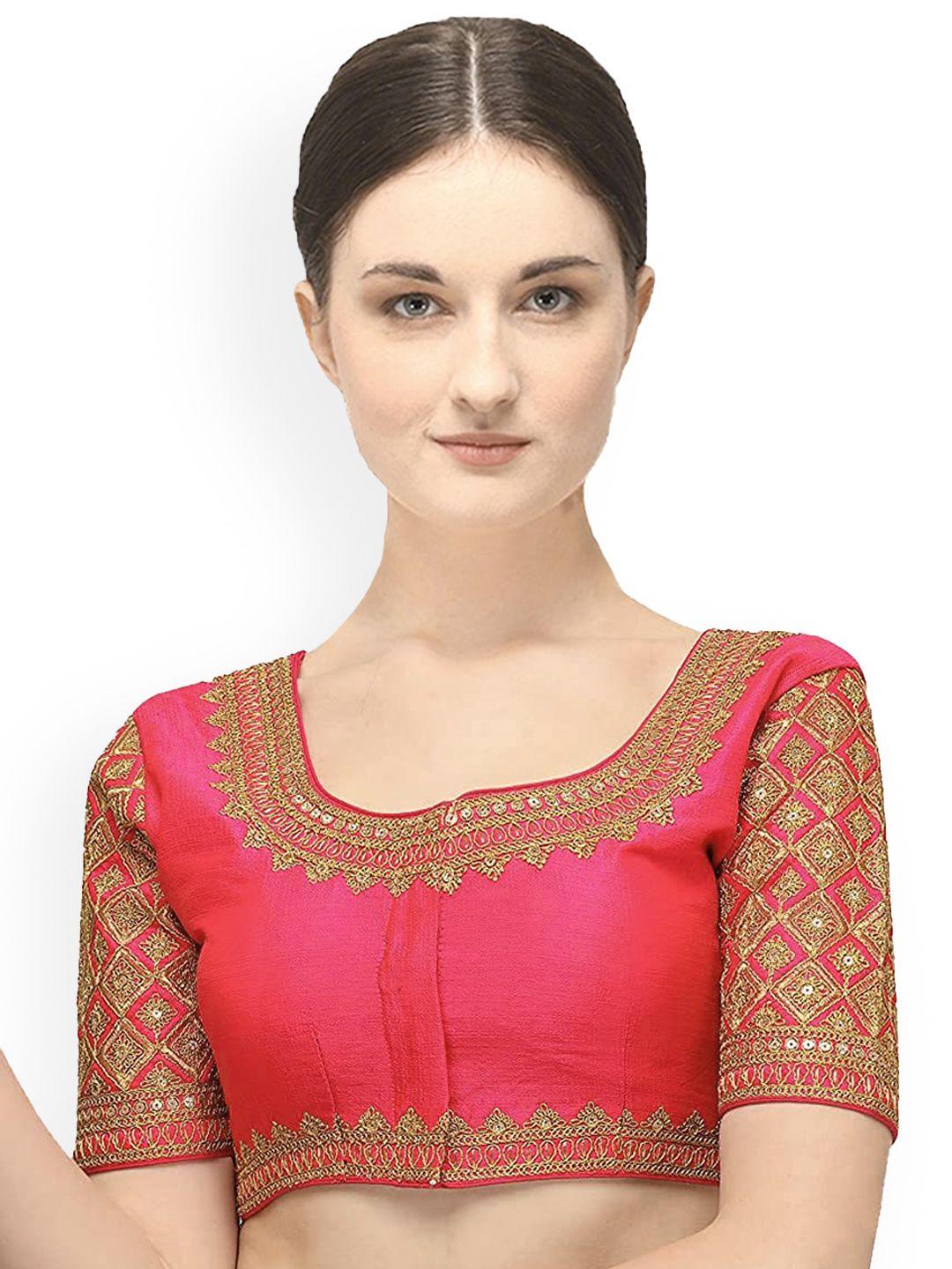 sumaira tex women peach & gold embroidered ready-made saree blouse