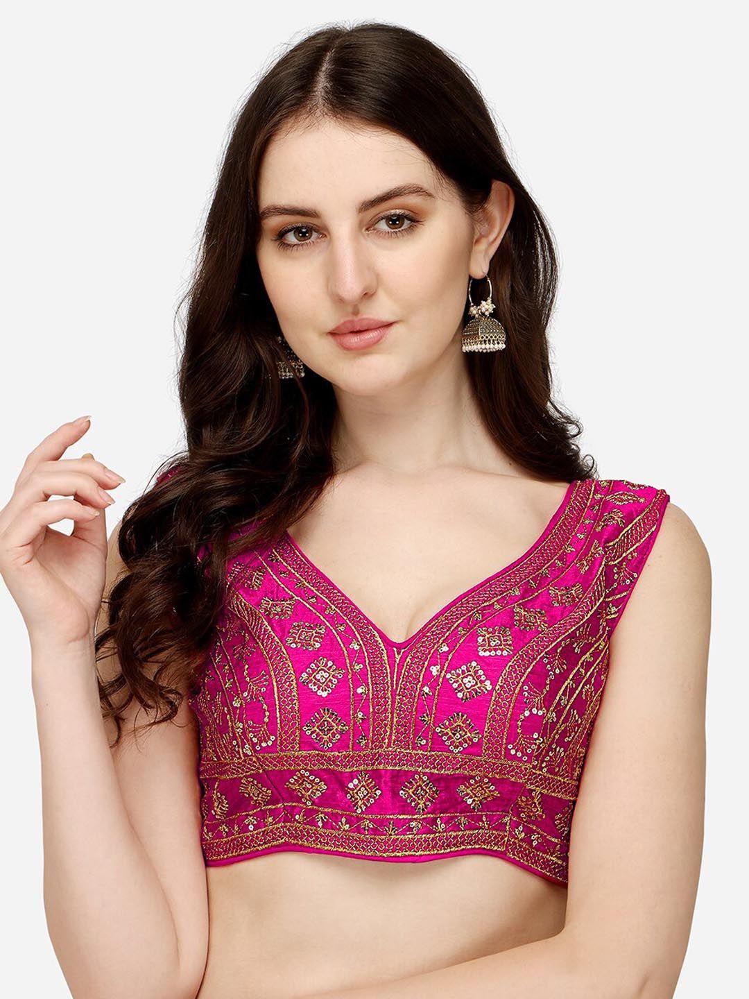 sumaira tex women pink embroidered silk saree blouse