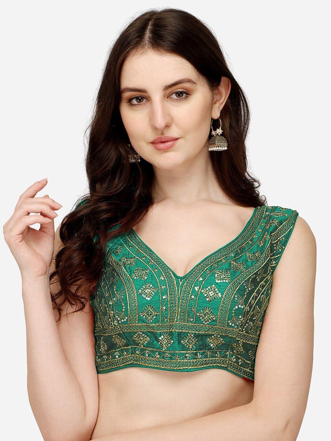sumaira tex women teal-green embroidered saree blouse