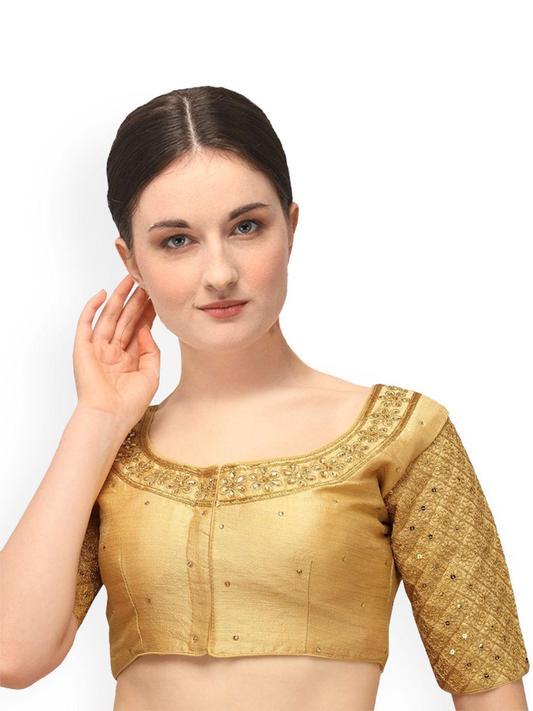 sumaira tex women's  golden embroidered silk saree blouse