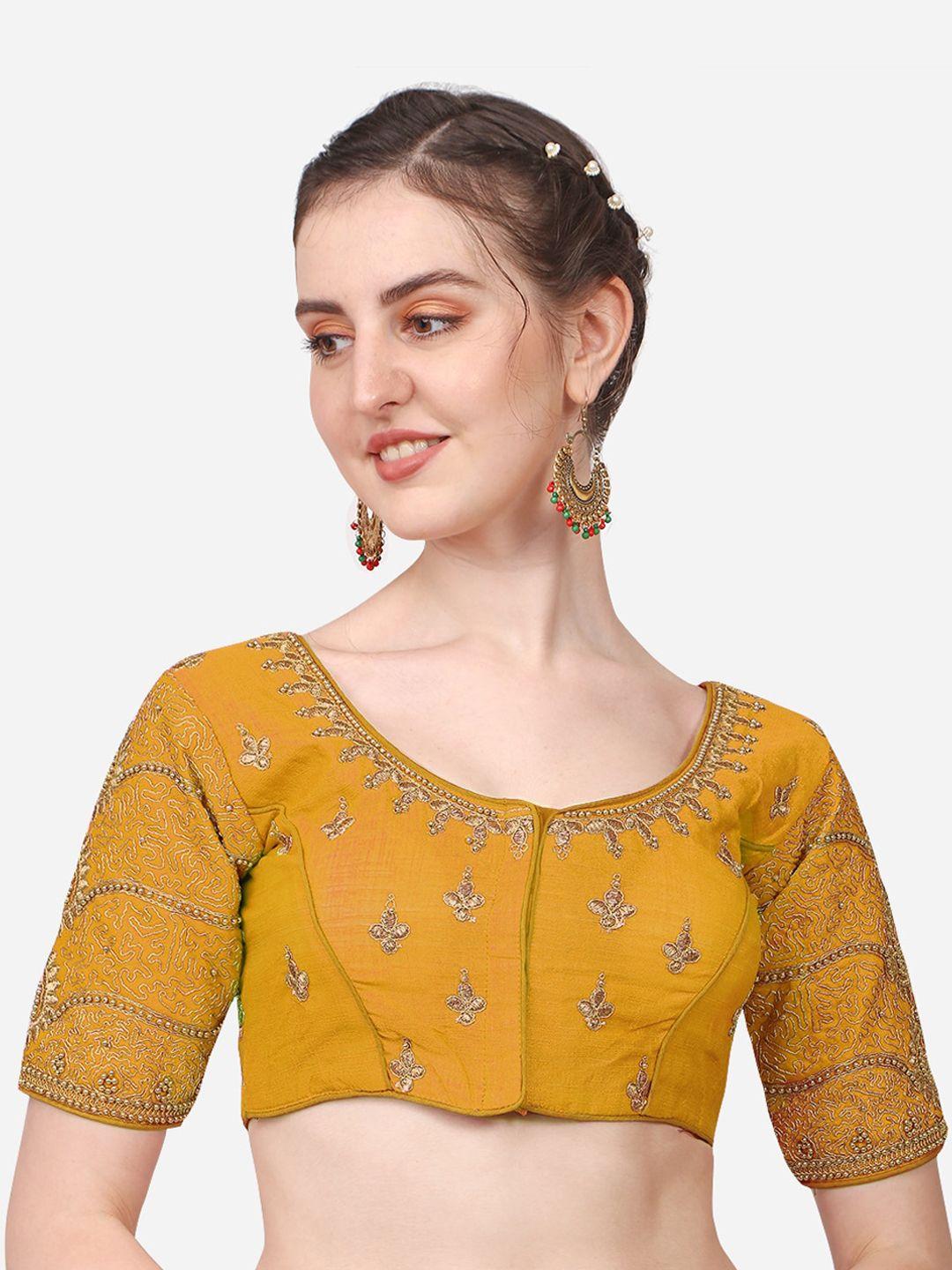 sumaira tex  yellow embroidered readymade saree blouse