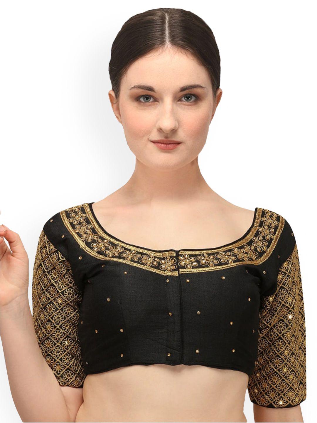 sumaira tex black & gold-coloured embroidered saree blouse