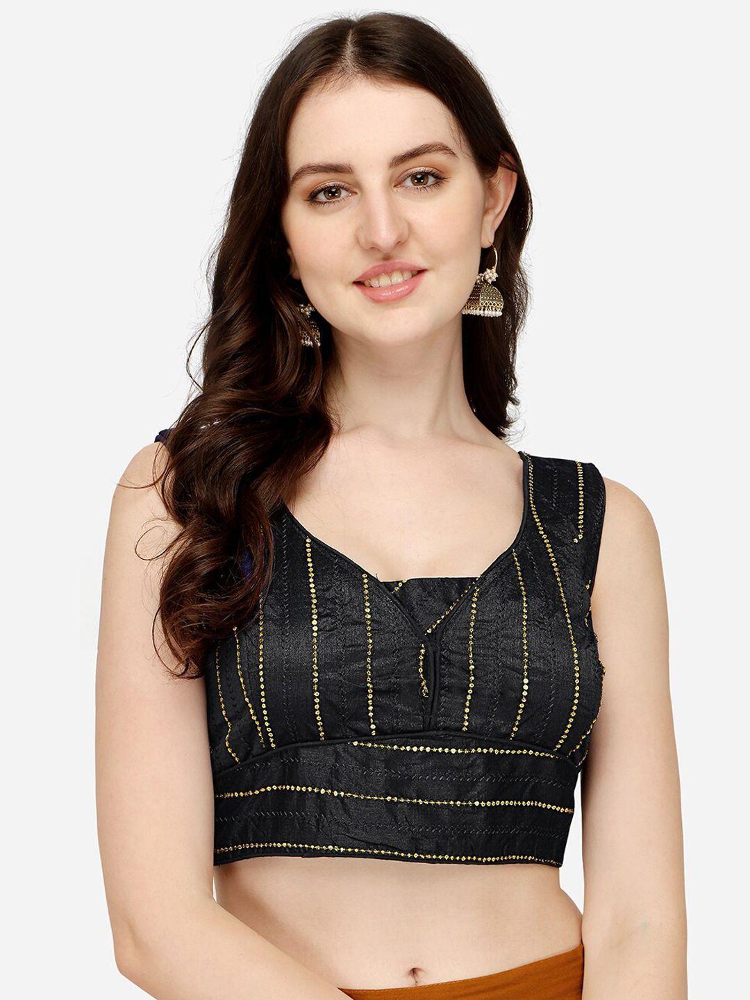 sumaira tex black embroidered silk saree blouse