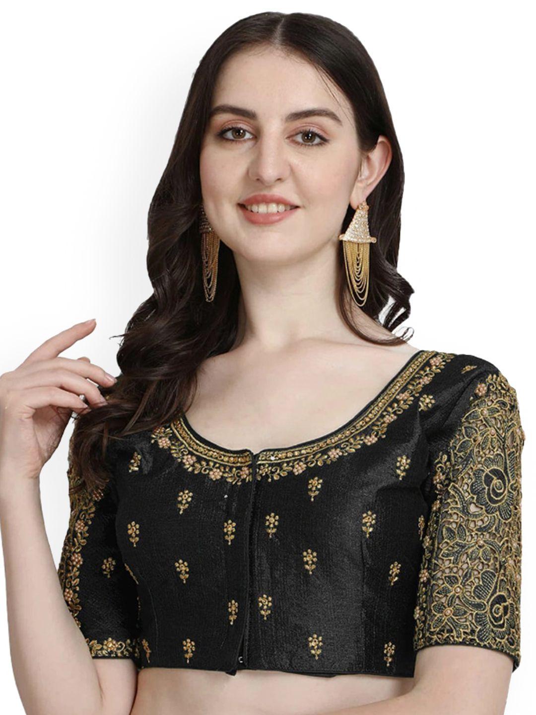 sumaira tex black embroidered silk saree blouse