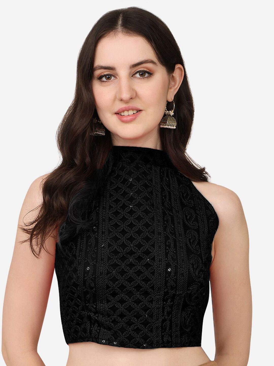 sumaira tex black solid schiffli saree blouse