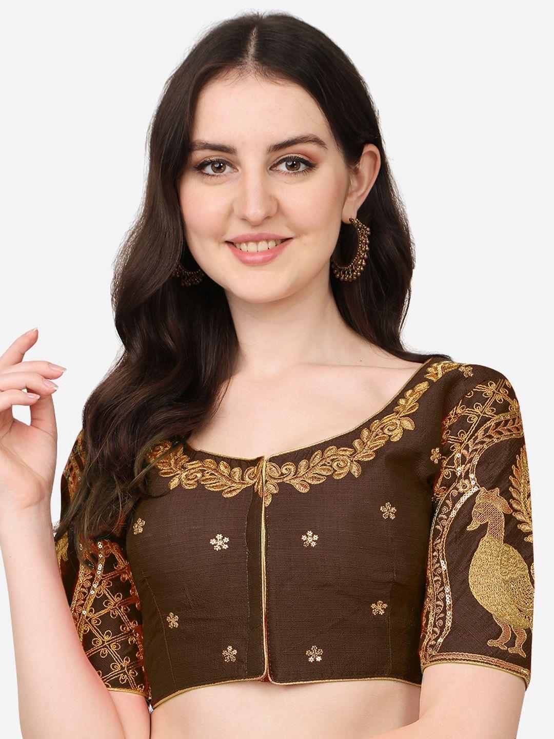 sumaira tex brown embroidered saree blouse