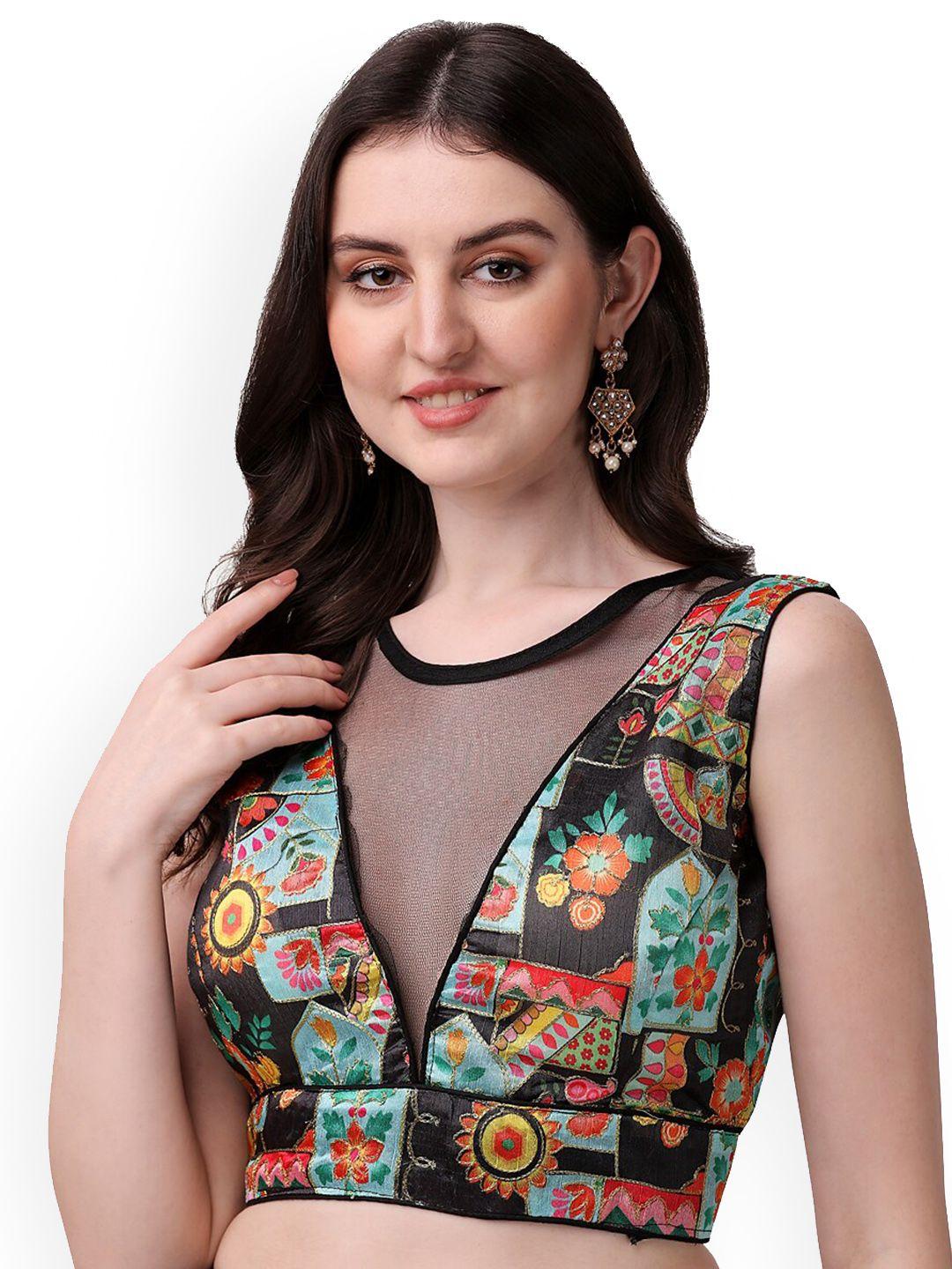 sumaira tex digital printed readymade sleeveless saree blouse