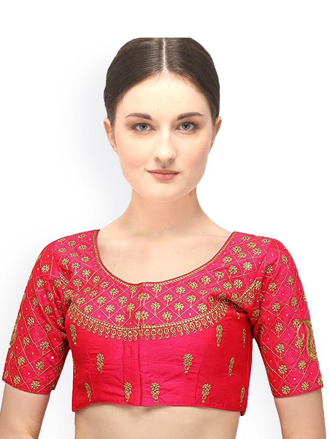 sumaira tex gajri red embroidered silk saree blouse