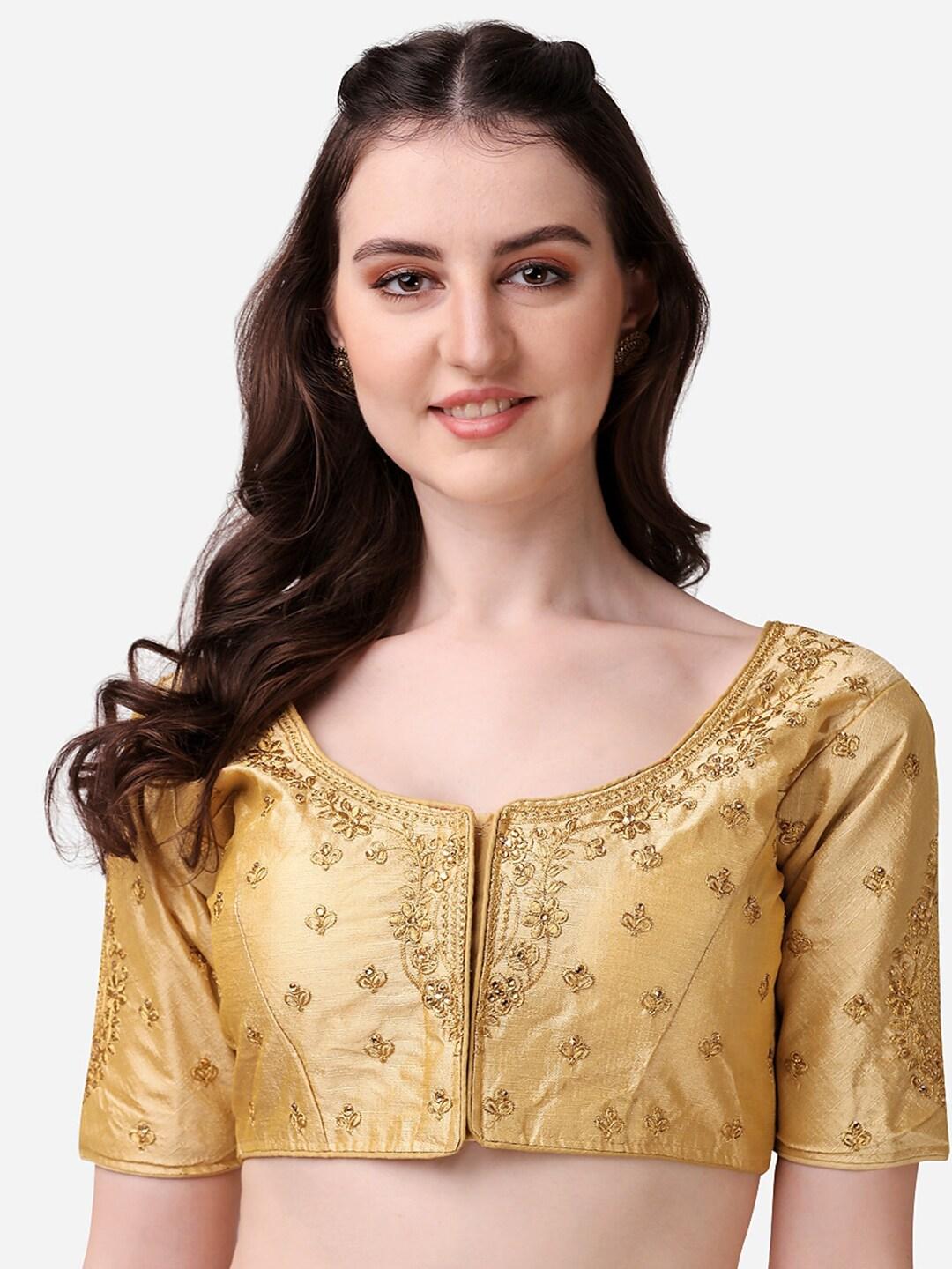 sumaira tex golden embroidered silk readymade saree blouse