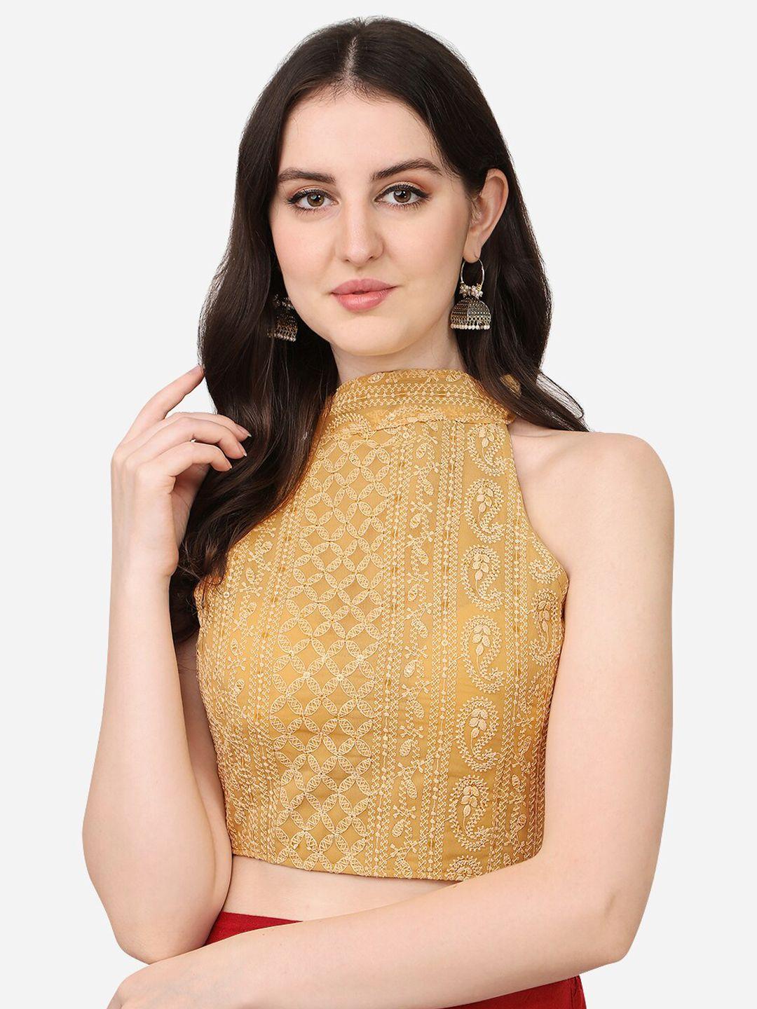 sumaira tex golden solid schiffli saree blouse