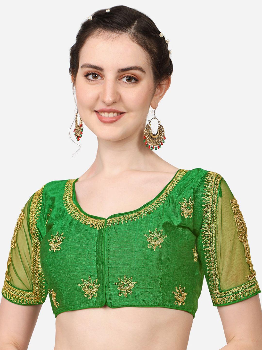 sumaira tex green embroidered khatli work saree blouse