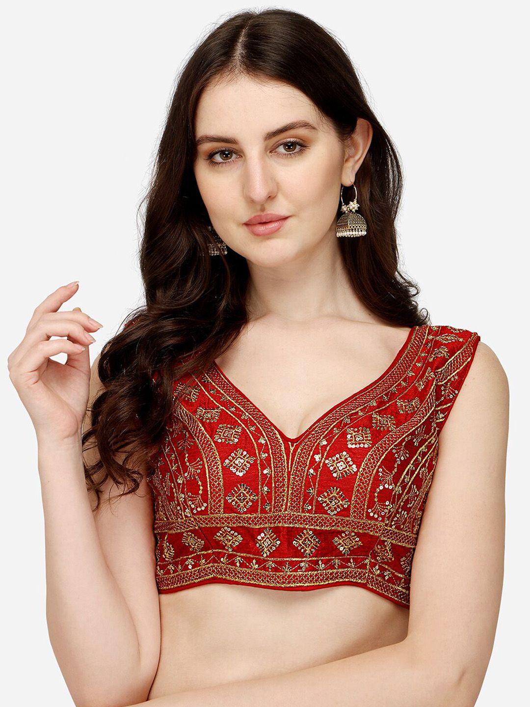 sumaira tex maroon embroidered saree blouse