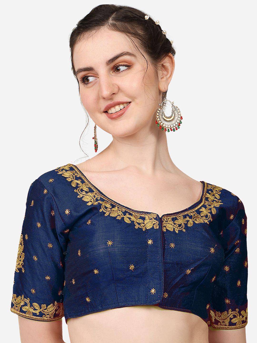 sumaira tex navy blue embroidered readymade  saree blouse