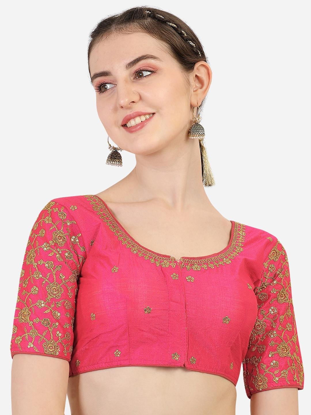 sumaira tex orange-colored embroidered readymade silk saree blouse