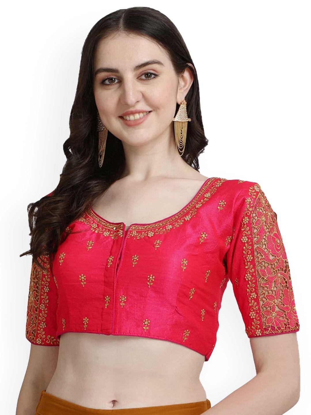 sumaira tex peach-coloured & gold-coloured embroidered saree blouse