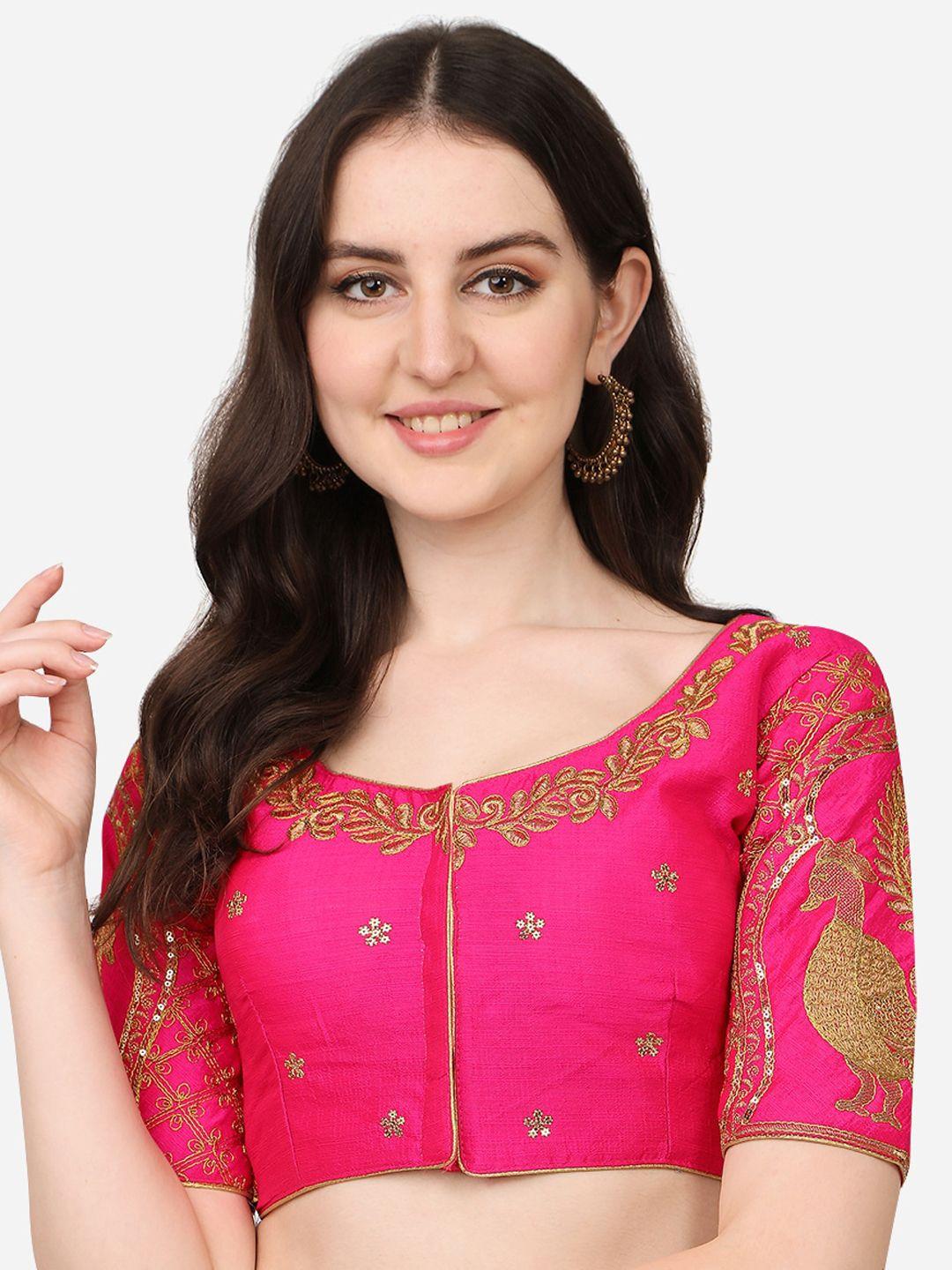 sumaira tex pink embroidered saree blouse