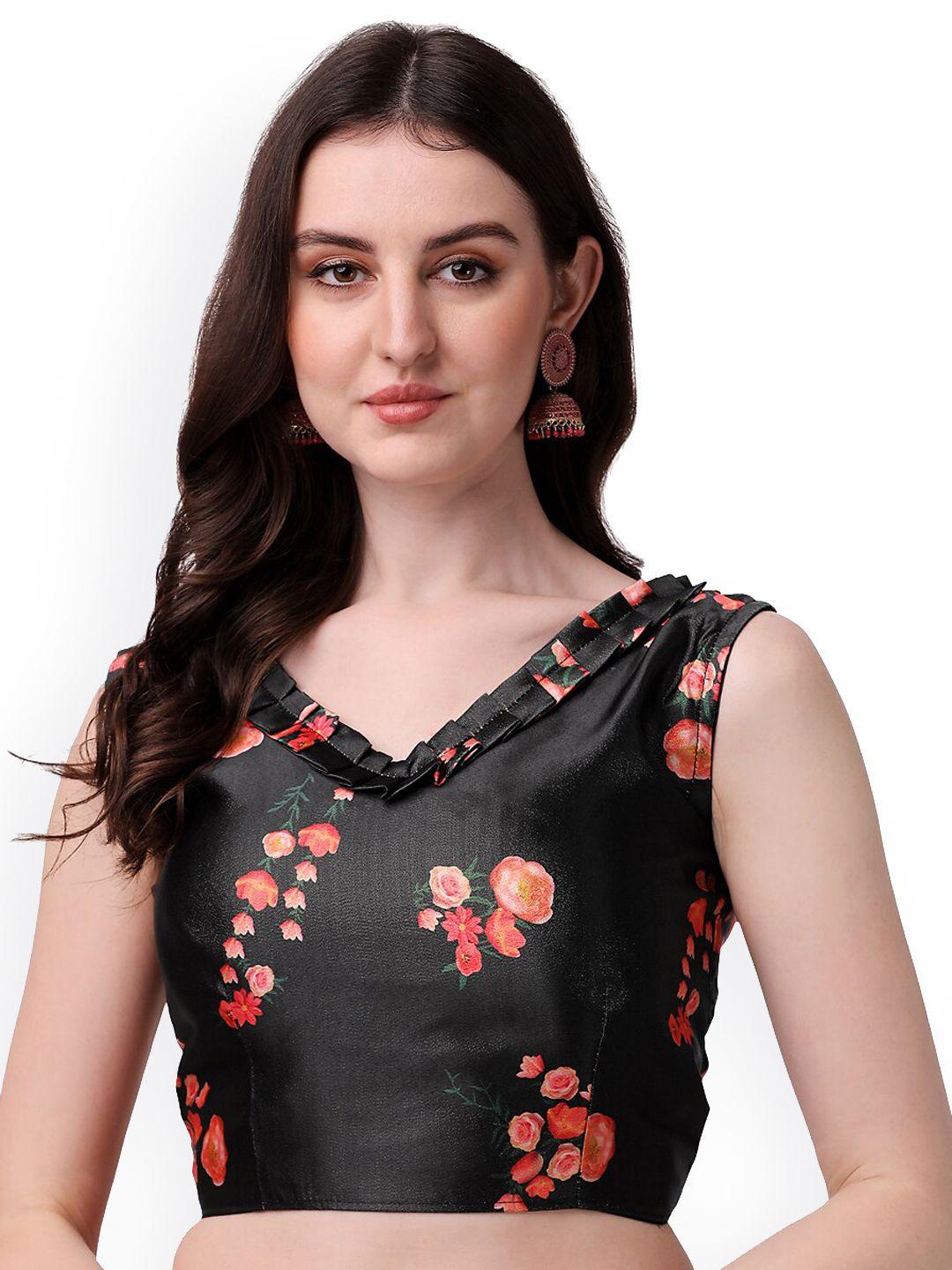 sumaira tex printed silk sleeveless saree blouse