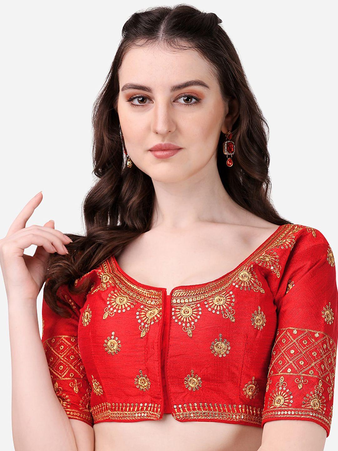 sumaira tex red embroidered silk saree blouse
