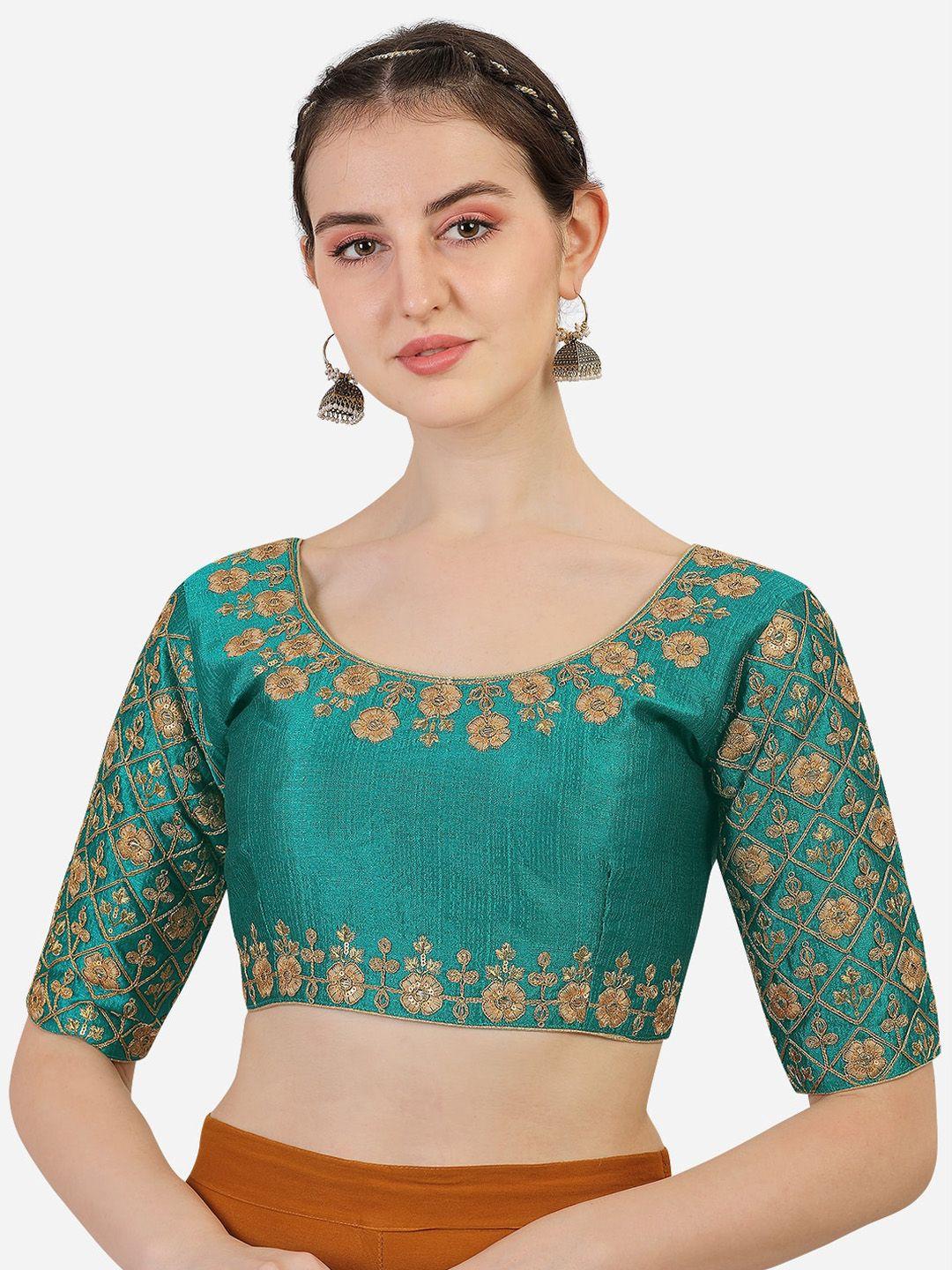 sumaira tex teal embroidered saree blouse