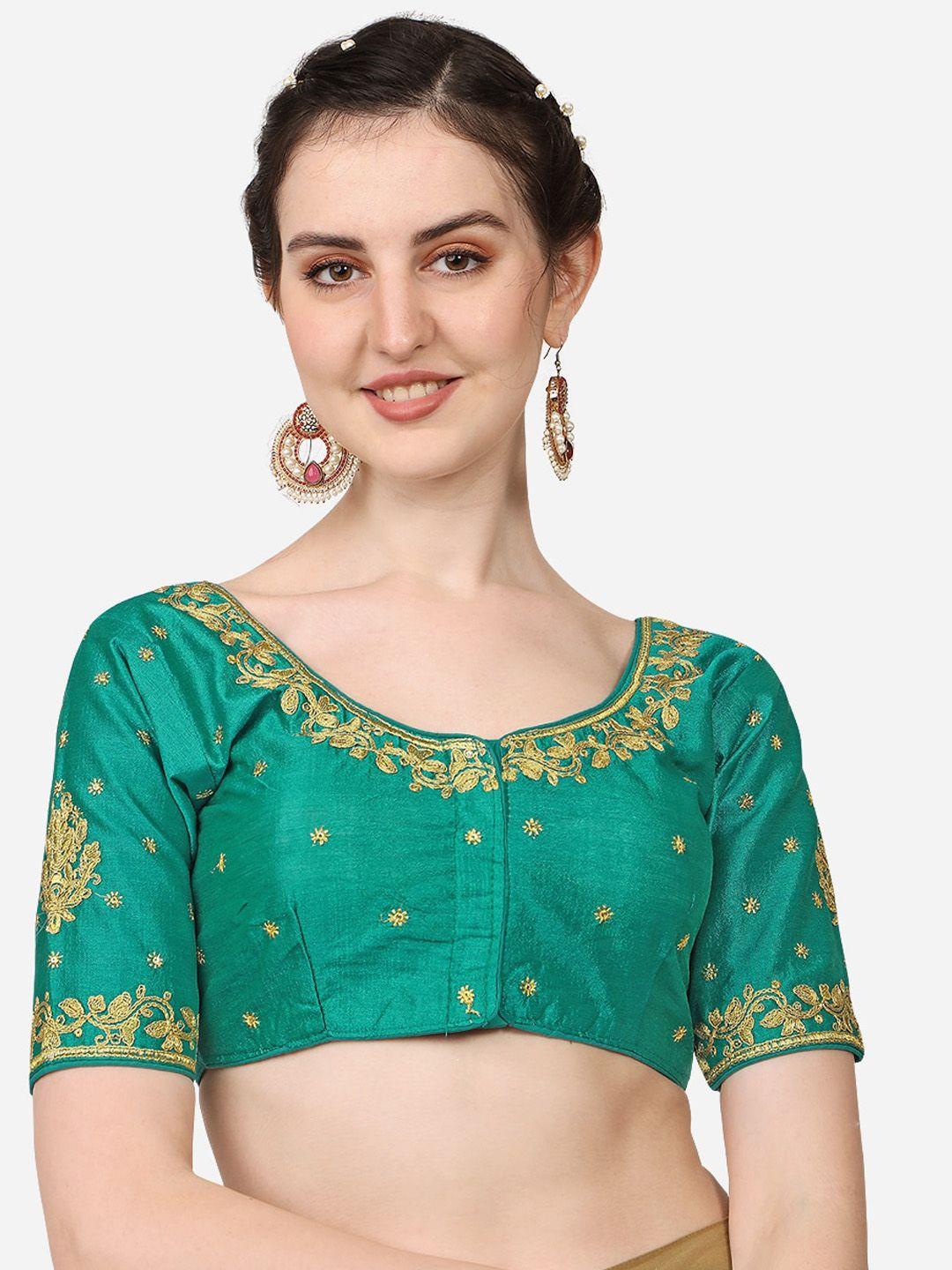 sumaira tex teal-green embroidered silk saree blouse