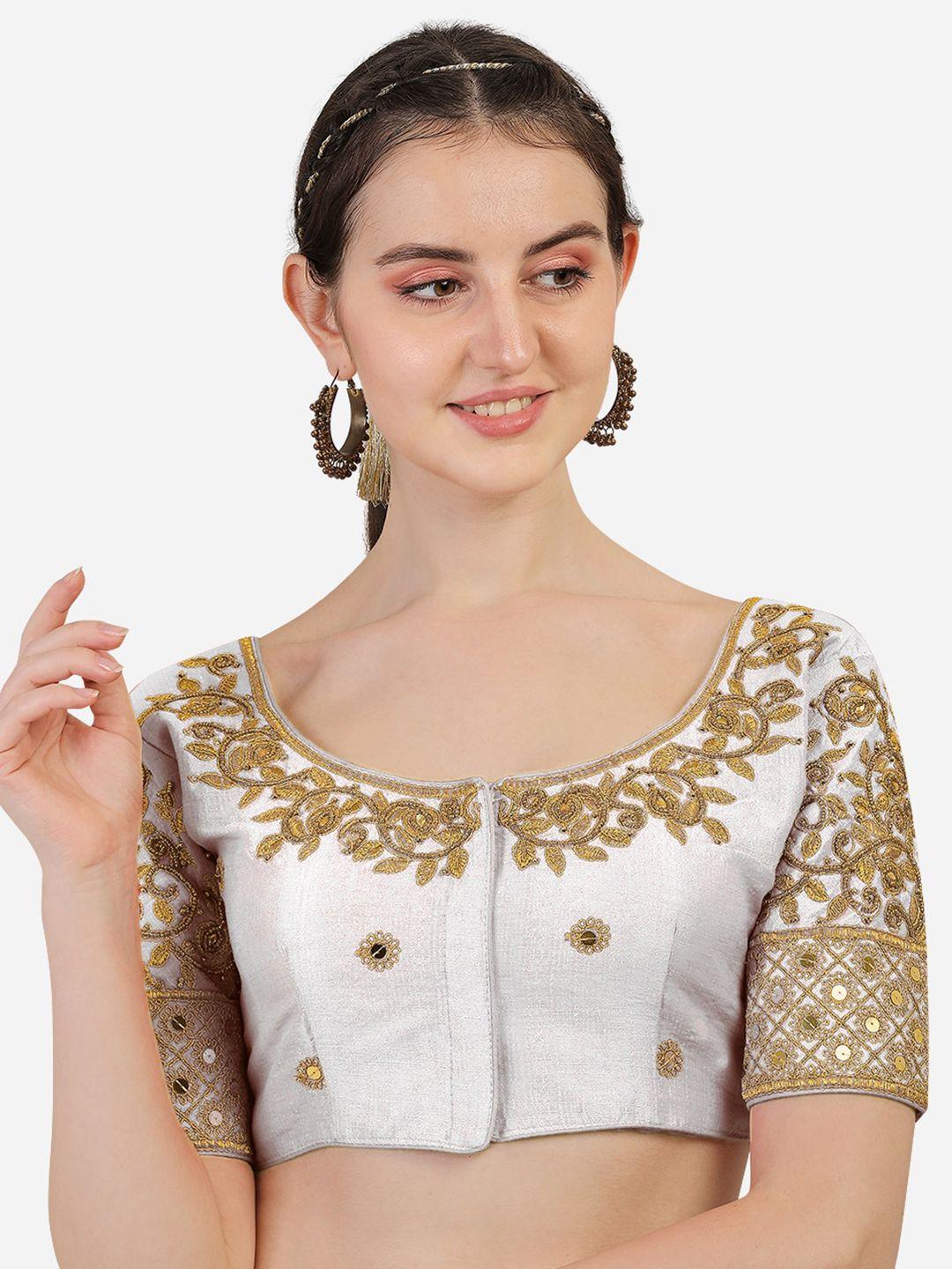 sumaira tex white embroidered readymade saree blouse