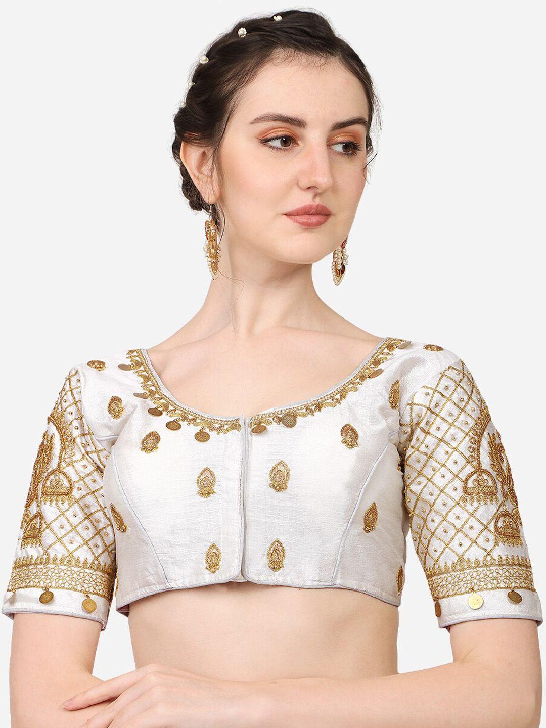 sumaira tex white embroidered saree blouse