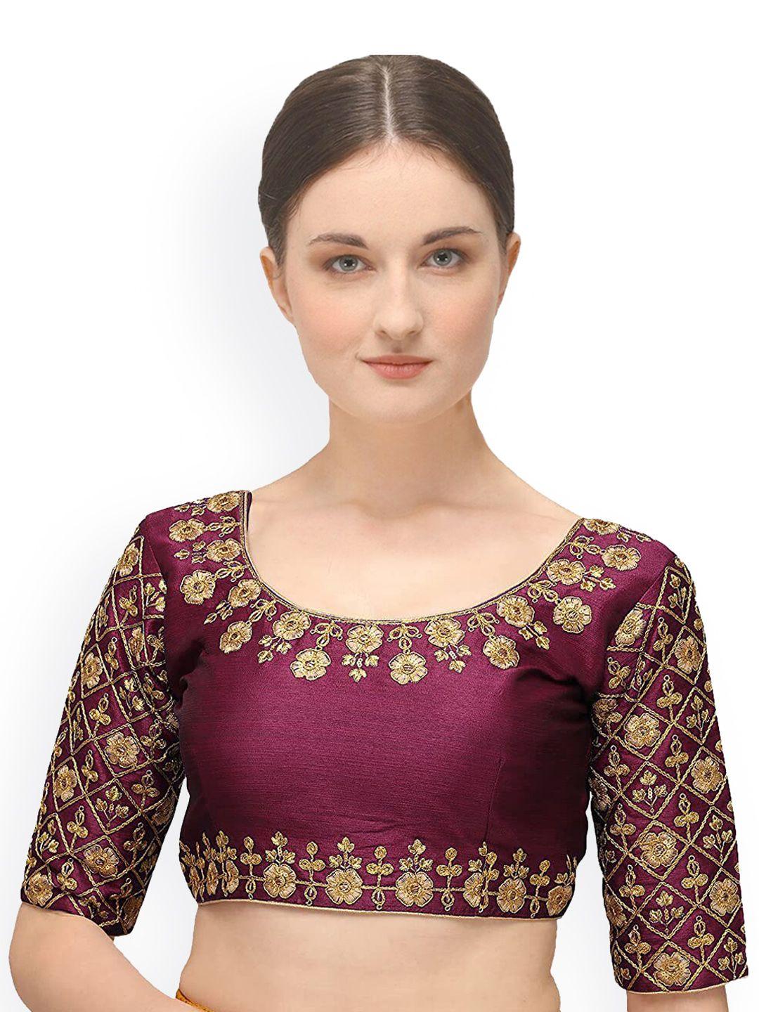 sumaira tex wine violet embroidered silk saree blouse