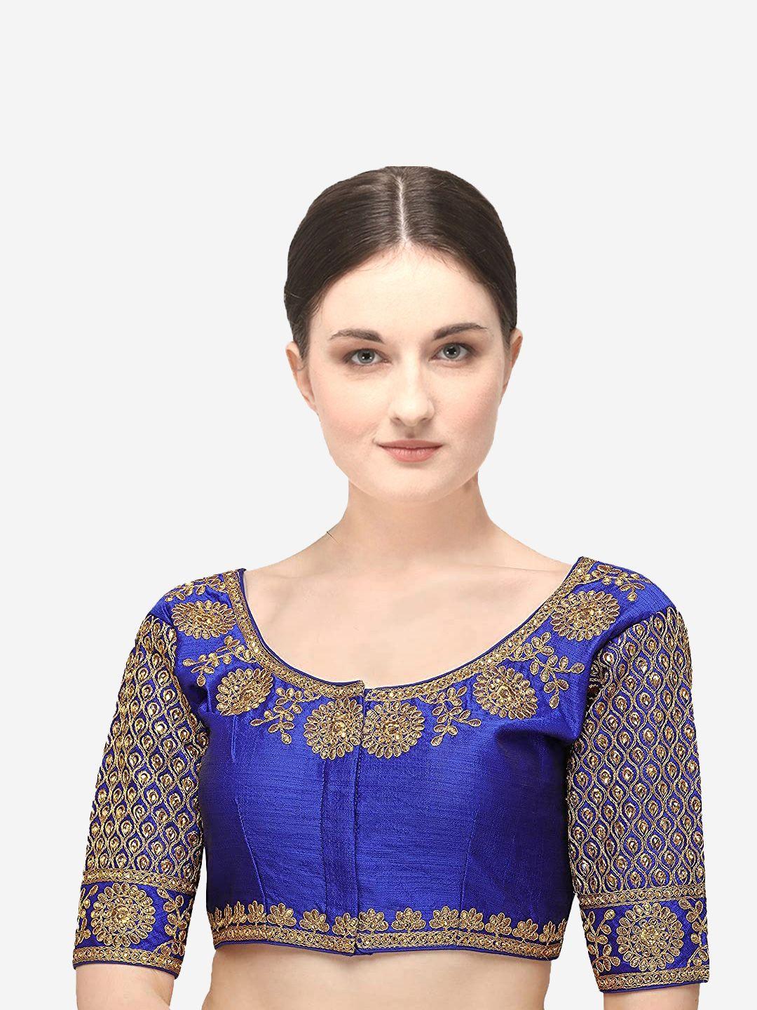 sumaira tex women blue embroidered saree blouse