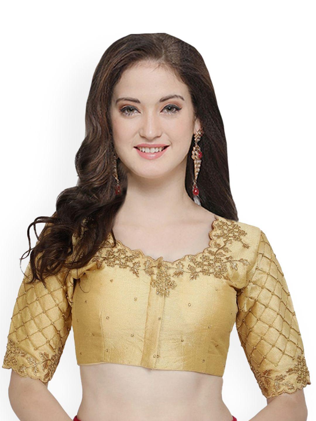 sumaira tex women gold embroidered padded readymade saree blouse