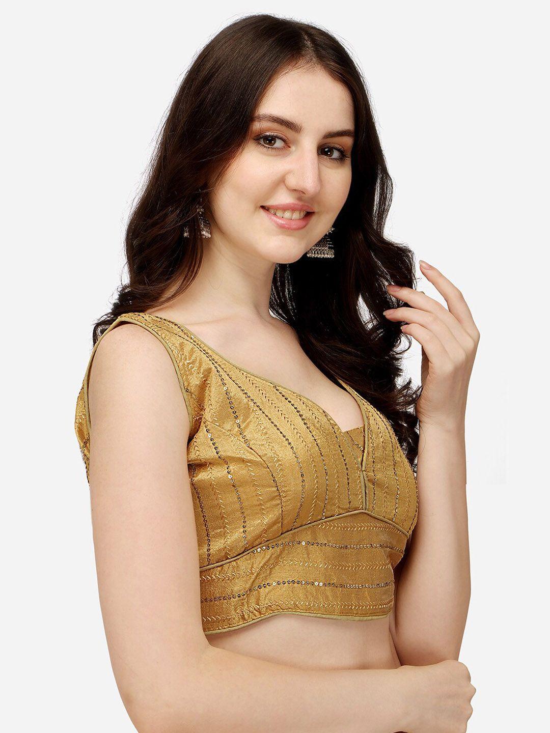 sumaira tex women golden embroidered silk saree blouse