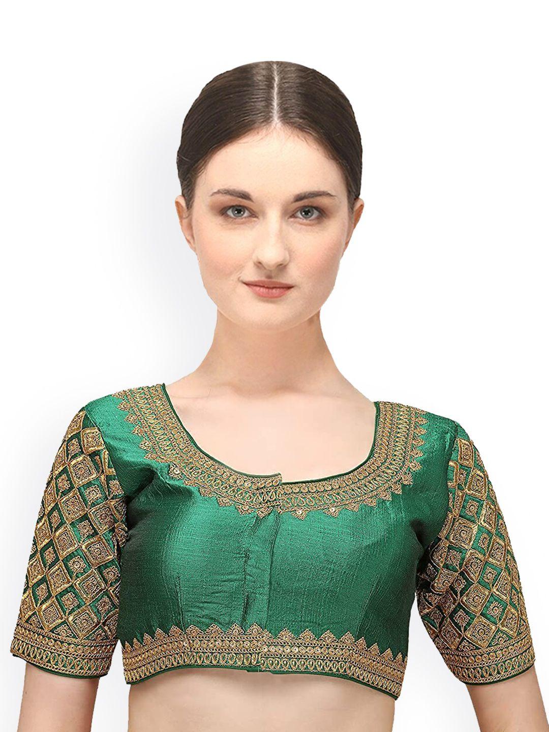 sumaira tex women green embroidered saree blouse