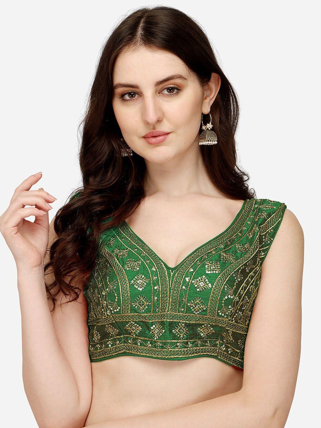 sumaira tex women green embroidery work saree blouse
