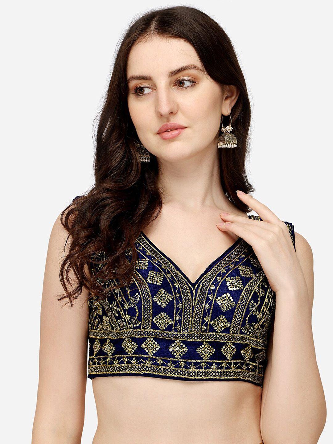 sumaira tex women navy blue embellished saree blouse