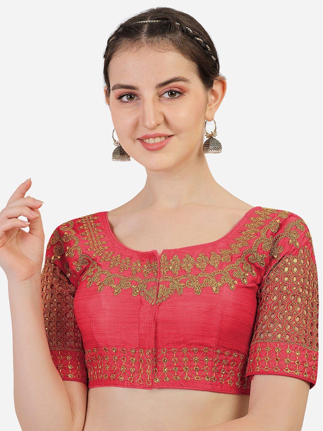 sumaira tex women pink embroidered  stone work readymade blouse