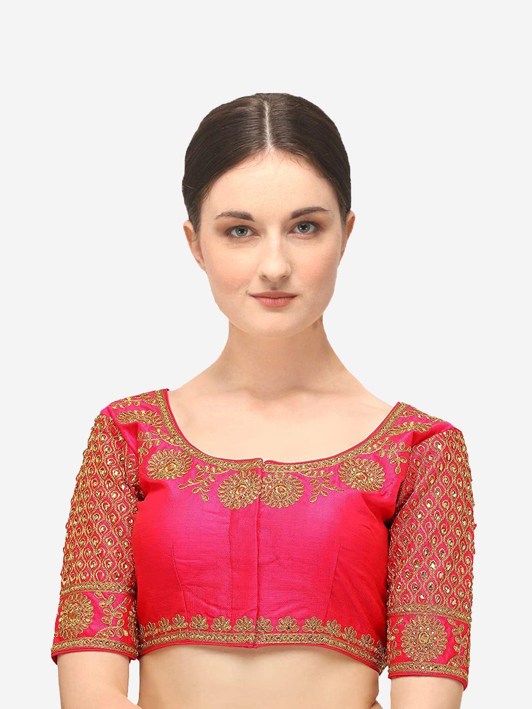 sumaira tex women pink embroidered saree blouse