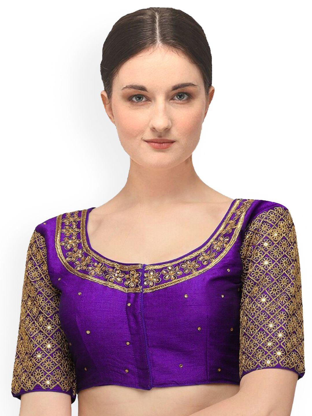 sumaira tex women purple & gold-coloured embroidered saree blouse