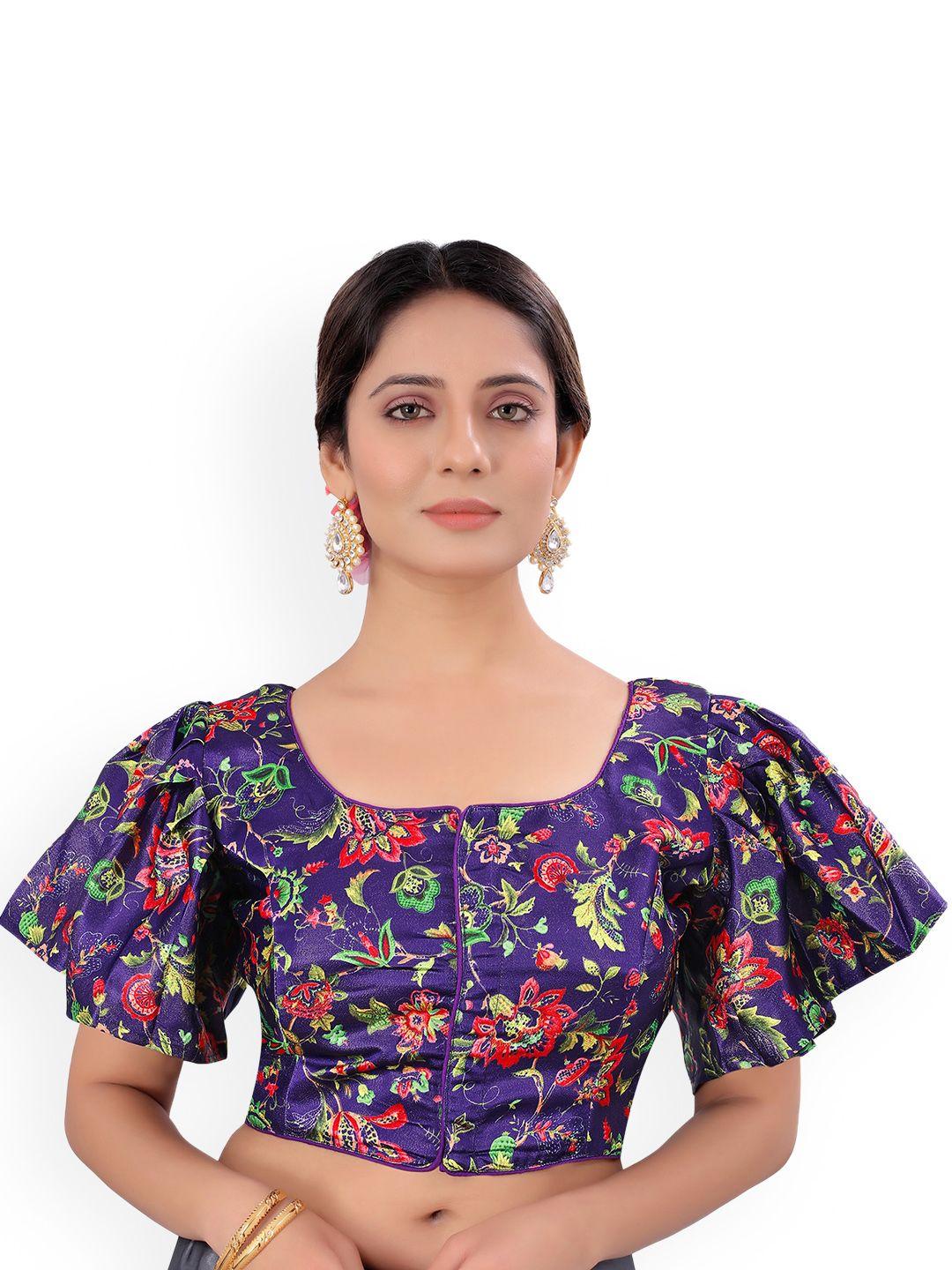sumaira tex women purple & pink printed saree blouse