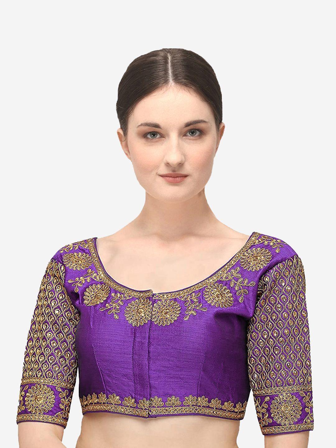 sumaira tex women purple embroidered padded  ready made saree blouse